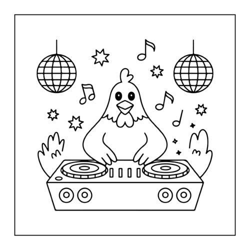 DJ chicken mixing music turntables