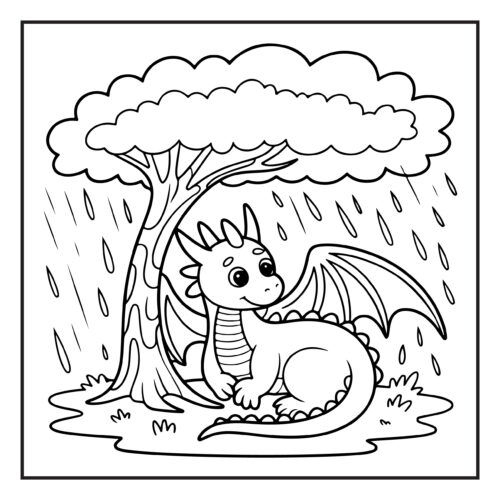 Dragon sheltering under big tree