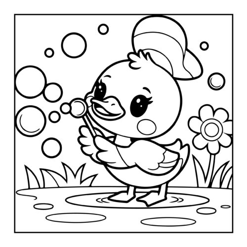 Duck blowing bubbles wearing cap