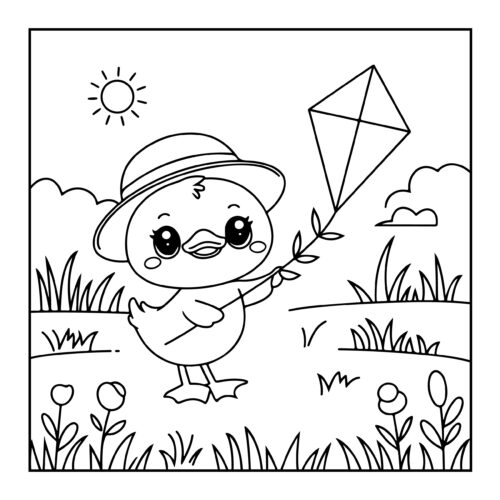 Duck flying kite in field