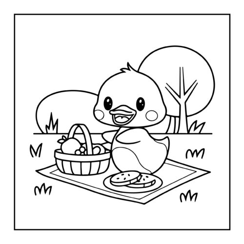 Duck sitting on picnic blanket