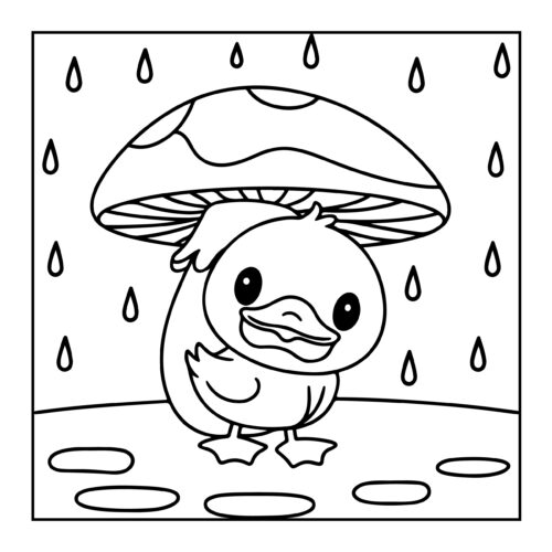 Duck under mushroom in rain