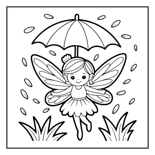 Fairy with umbrella in rain