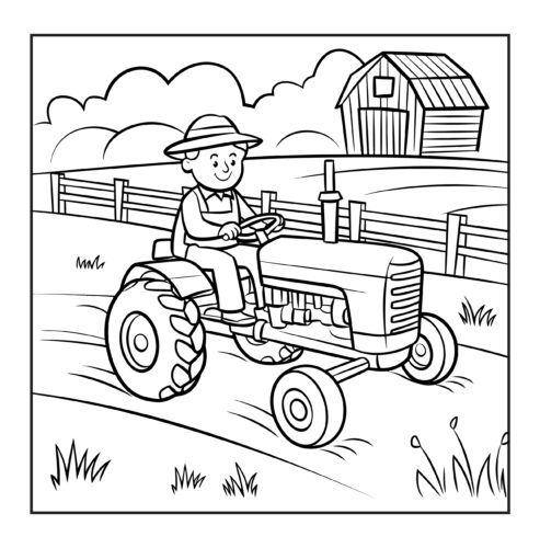 Farmer driving tractor in farm