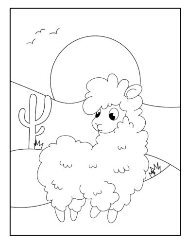 Fluffy Llama in desert landscape