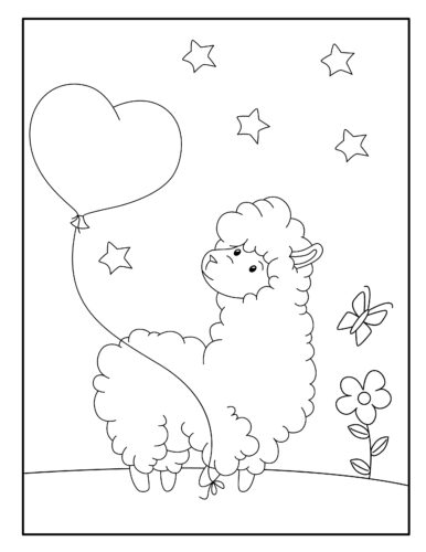 Fluffy llama with heart balloon