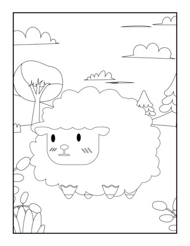 Fluffy sheep in natural landscape