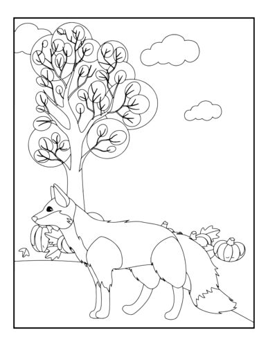 Fox standing by autumn tree