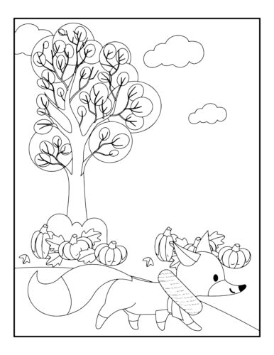 Fox with scarf autumn scene