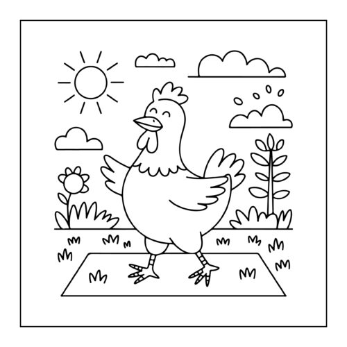 Happy chicken dancing on mat