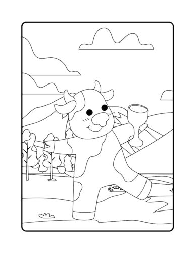 Happy cow carrying milk jug