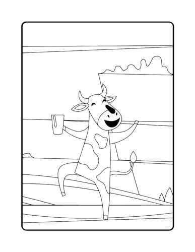 Happy cow holding milk glass