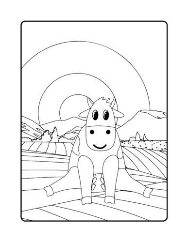 Happy cow sitting on dock