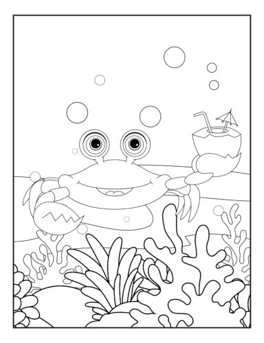 Happy crab holds coconut drink