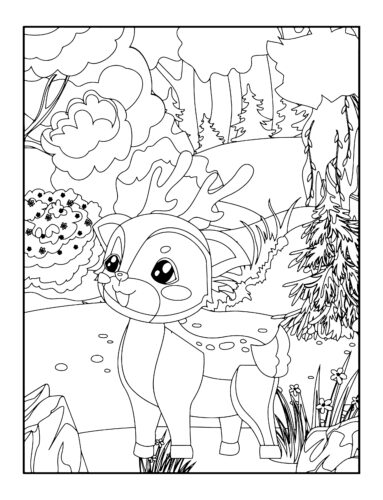 Happy deer in woodland setting