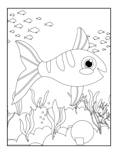 Happy fish among coral plants