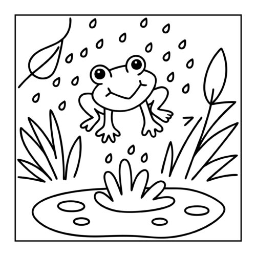 Happy frog jumping in rain