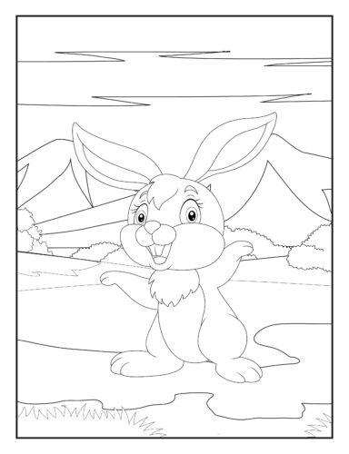 Happy rabbit in desert scene