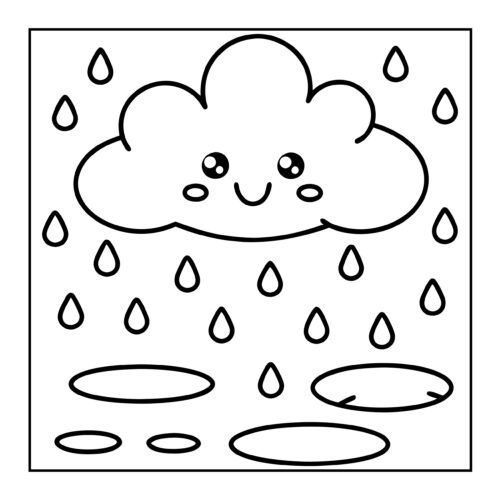 Happy rain cloud with puddles