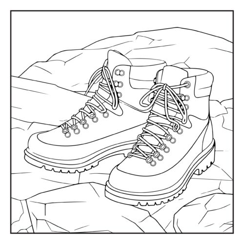 Hiking boots on rocky mountain terrain