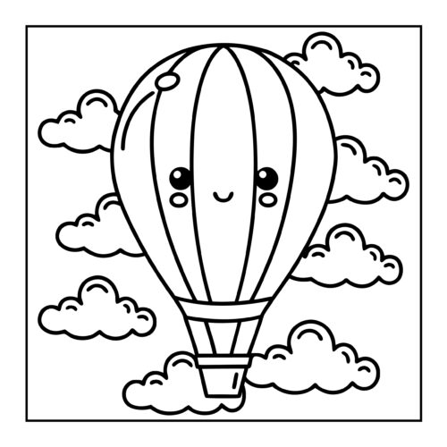 Hot air balloon among clouds