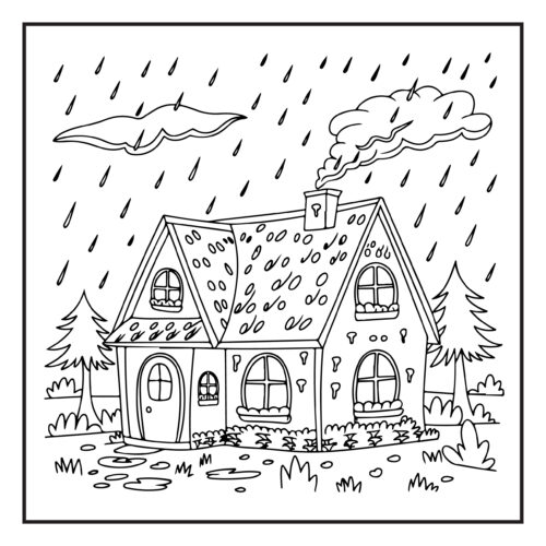 House with rain and trees