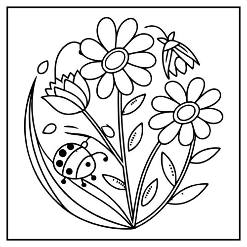 Ladybug on flowers in circle
