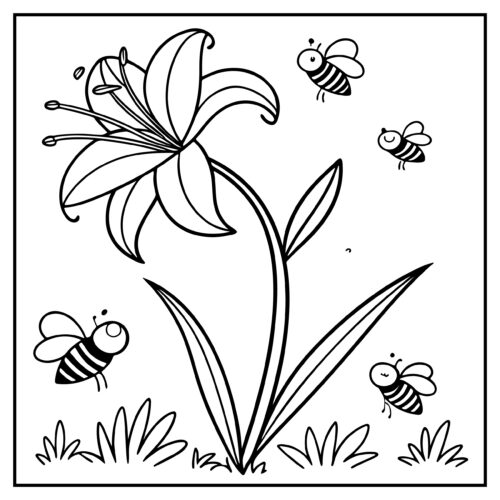 Lily flower with bees