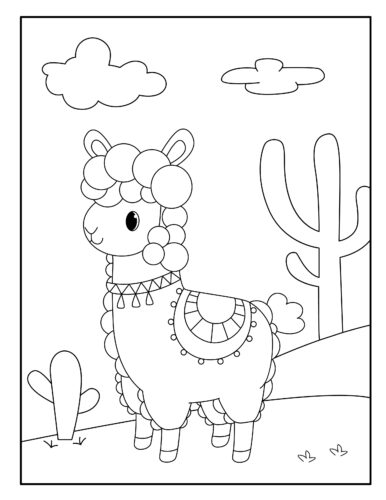 Llama in desert and cactus