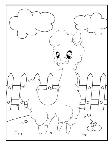 Llama standing near wooden fence