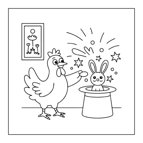Magician chicken performing magic trick