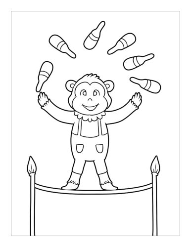 Monkey juggling on tightrope