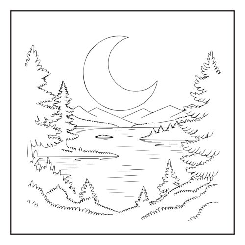 Moonlit lake mountain wilderness scene