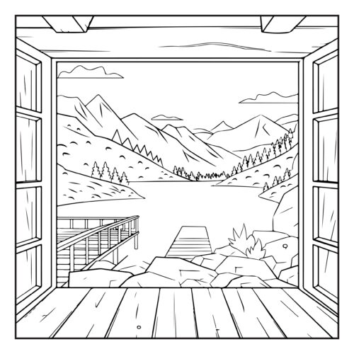 Mountain cabin window scenic view