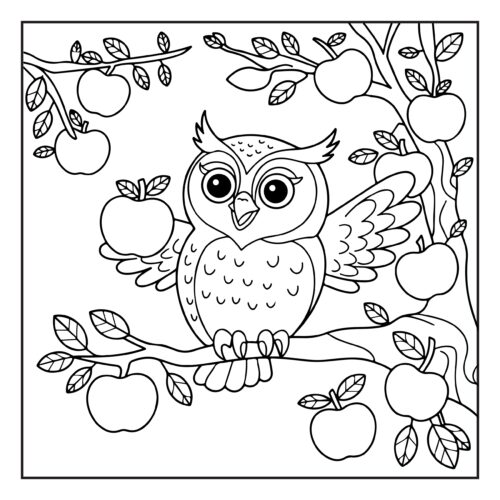 Owl perched in apple tree