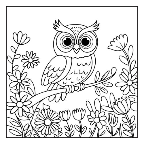 Owl perched on flower branch