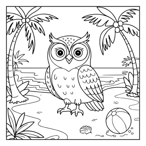 Owl relaxing on tropical beach