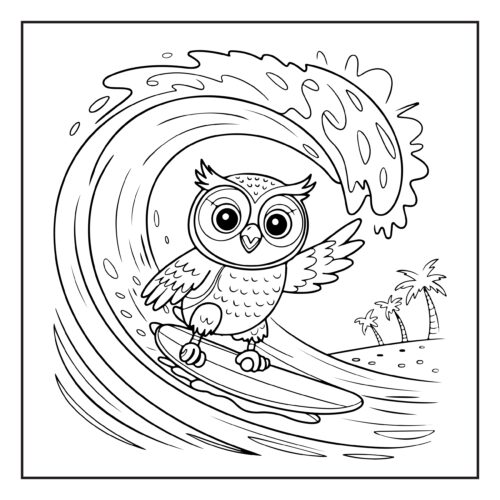 Owl surfing on ocean wave