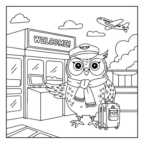 Owl traveller at the airport