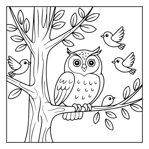 Owl with flying bird friends