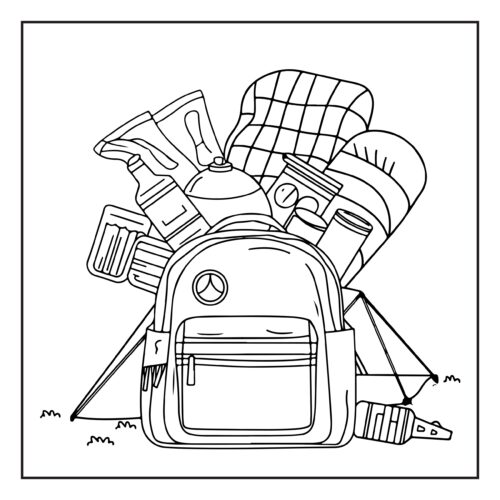 Packed camping backpack with gear