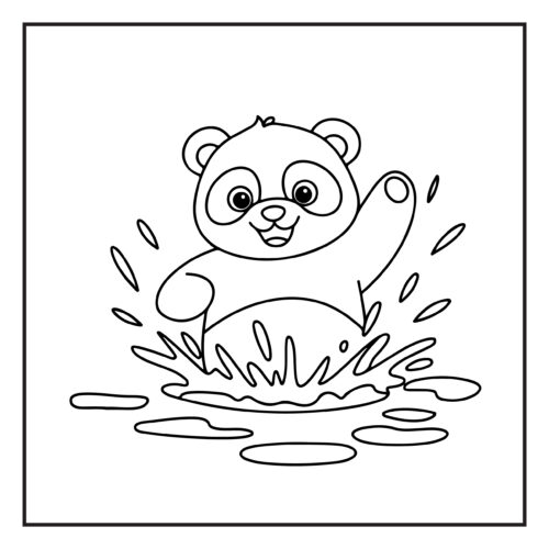 Panda splashing in water puddle