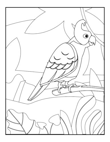 Parrot with tropical leaf background