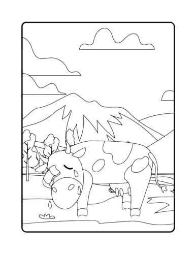 Peaceful cow in pastoral setting