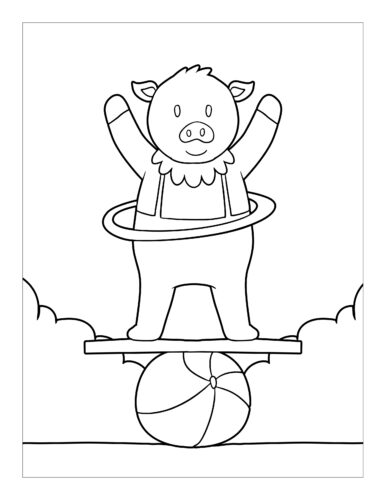 Pig performing hula hoop