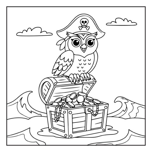 Pirate owl with treasure chest