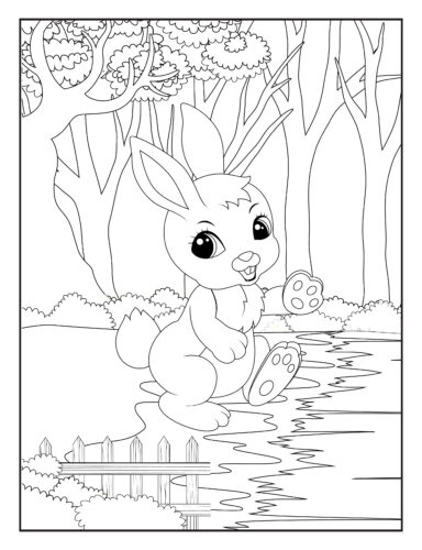 Rabbit by forest stream water