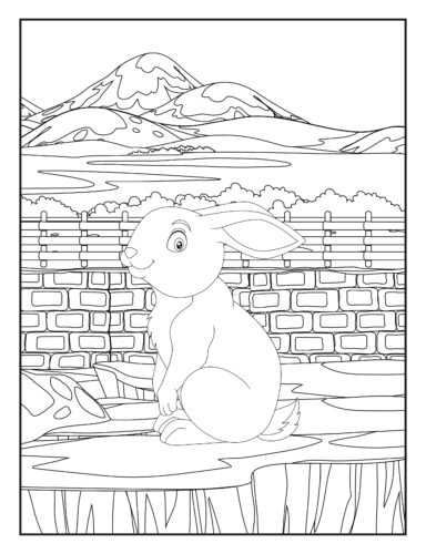 Rabbit by stone wall fence