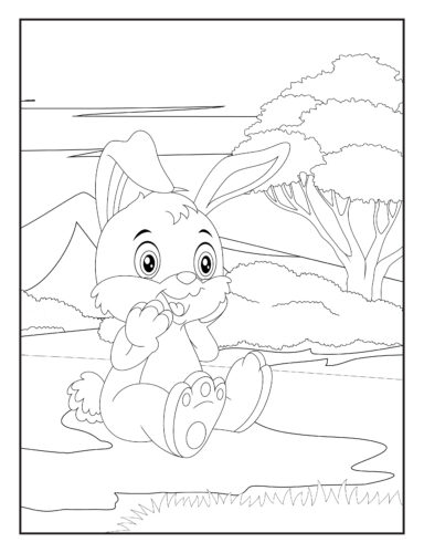 Rabbit relaxing in mountain landscape