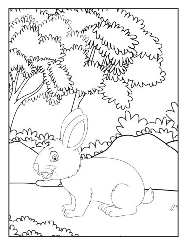 Rabbit resting under leafy tree